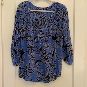 WESTBOUND WOMAN lightweight cotton blouse, Periwinkle/black/white. Sz 1X